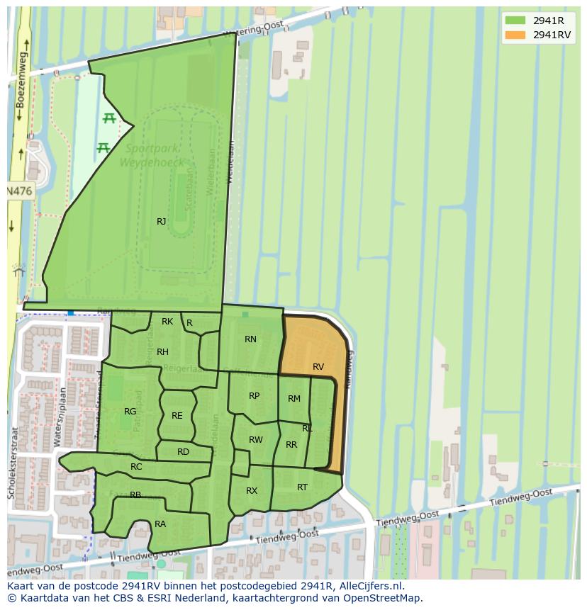 Afbeelding van het postcodegebied 2941 RV op de kaart.