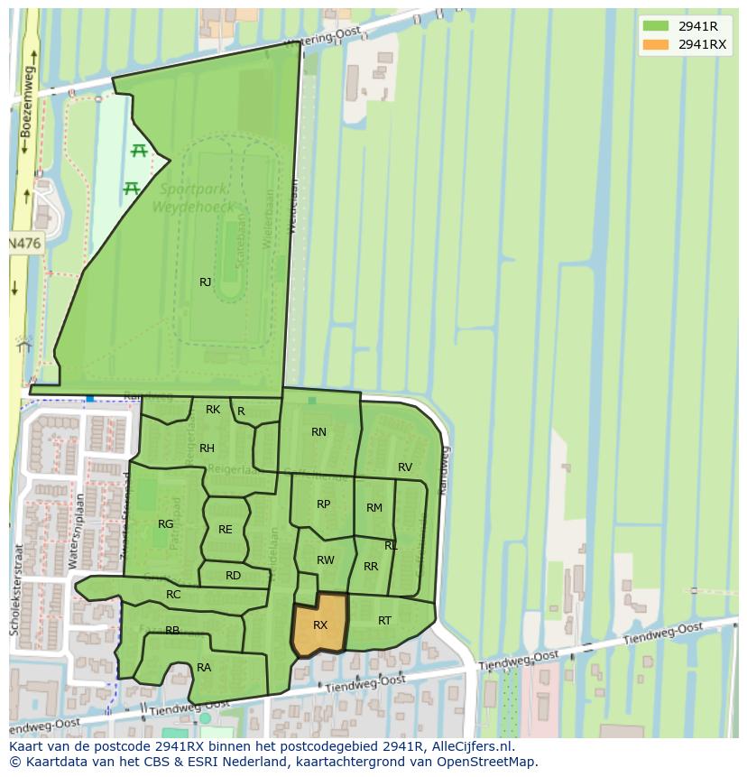 Afbeelding van het postcodegebied 2941 RX op de kaart.