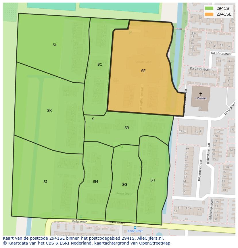 Afbeelding van het postcodegebied 2941 SE op de kaart.