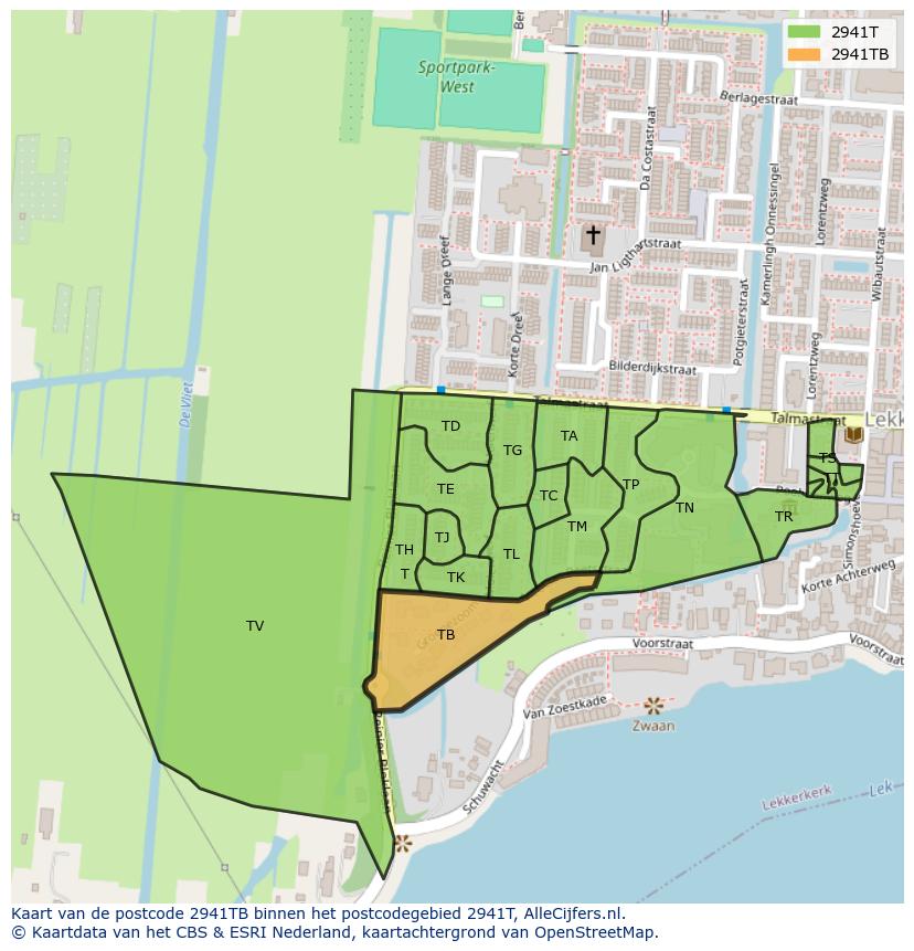 Afbeelding van het postcodegebied 2941 TB op de kaart.