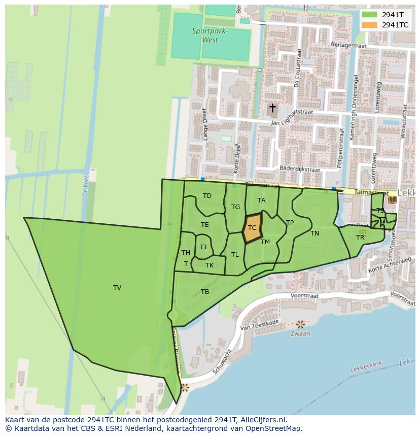 Afbeelding van het postcodegebied 2941 TC op de kaart.