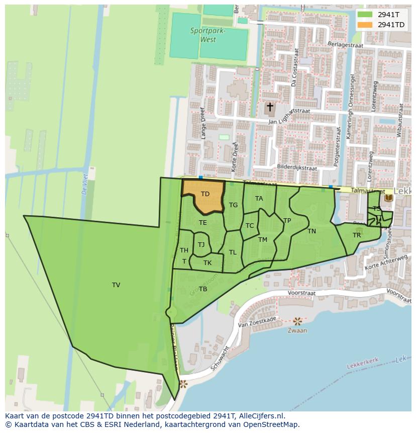 Afbeelding van het postcodegebied 2941 TD op de kaart.