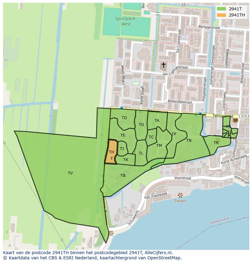 Afbeelding van het postcodegebied 2941 TH op de kaart.