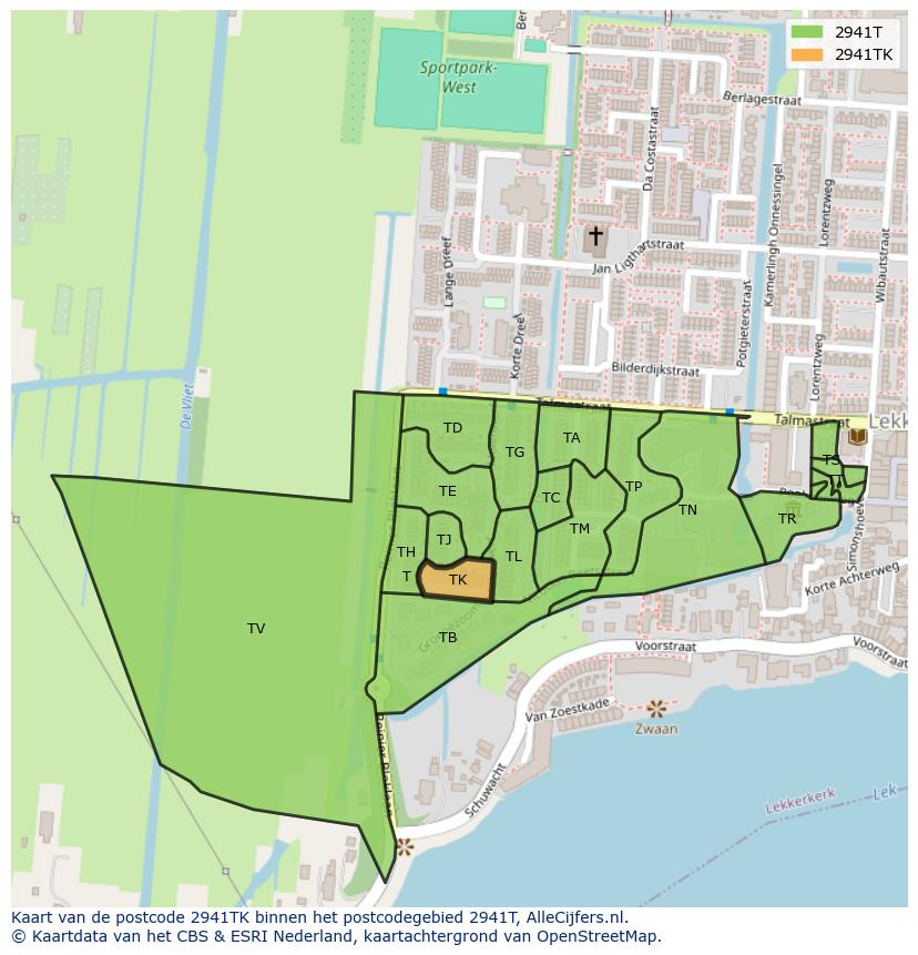 Afbeelding van het postcodegebied 2941 TK op de kaart.