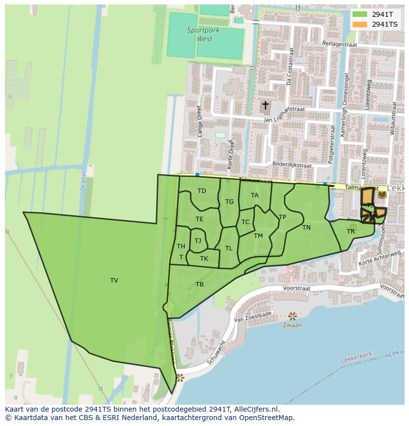 Afbeelding van het postcodegebied 2941 TS op de kaart.