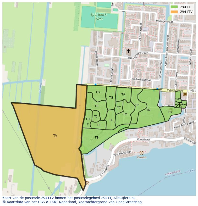 Afbeelding van het postcodegebied 2941 TV op de kaart.
