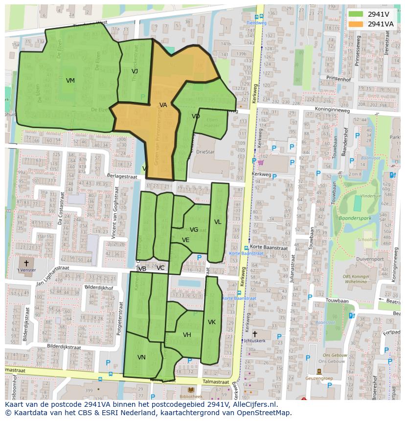 Afbeelding van het postcodegebied 2941 VA op de kaart.