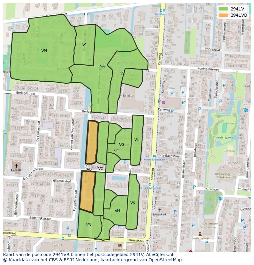 Afbeelding van het postcodegebied 2941 VB op de kaart.