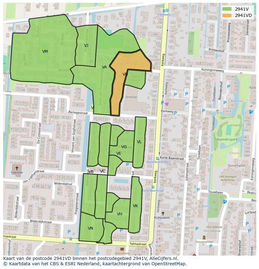 Afbeelding van het postcodegebied 2941 VD op de kaart.