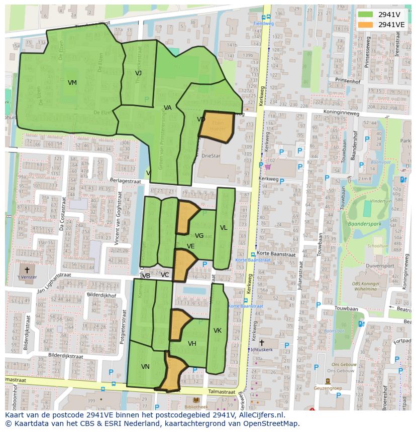 Afbeelding van het postcodegebied 2941 VE op de kaart.