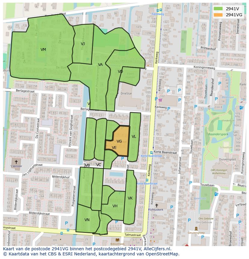 Afbeelding van het postcodegebied 2941 VG op de kaart.