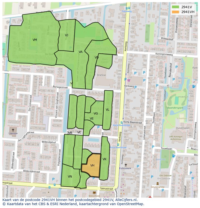 Afbeelding van het postcodegebied 2941 VH op de kaart.