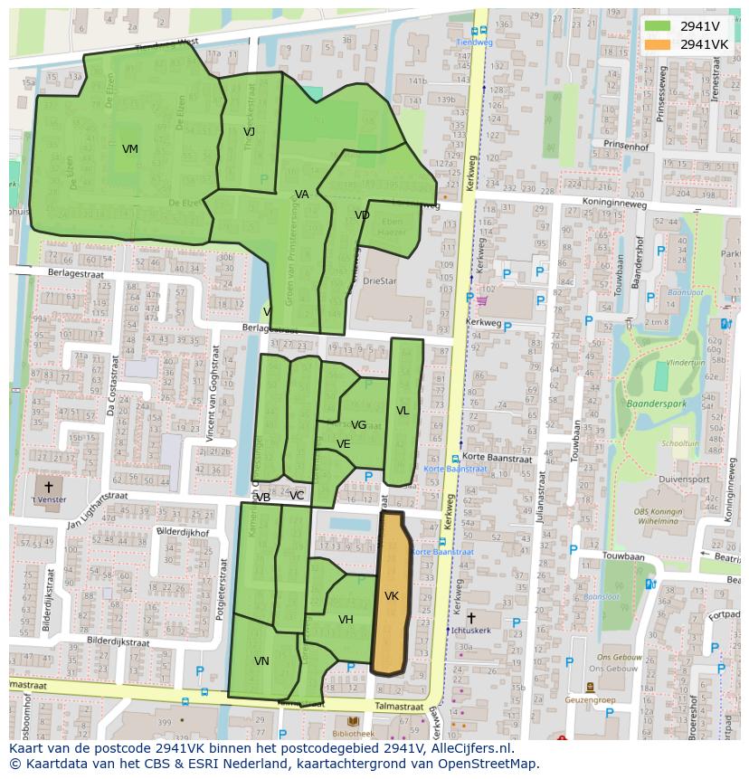 Afbeelding van het postcodegebied 2941 VK op de kaart.