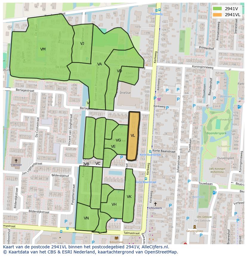 Afbeelding van het postcodegebied 2941 VL op de kaart.