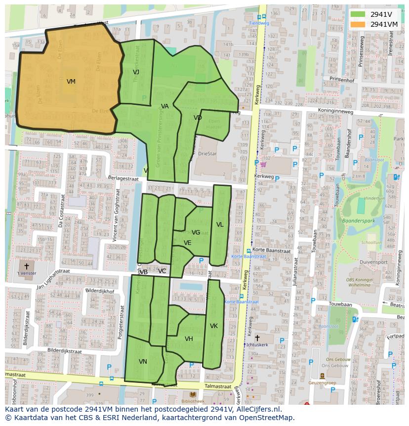 Afbeelding van het postcodegebied 2941 VM op de kaart.