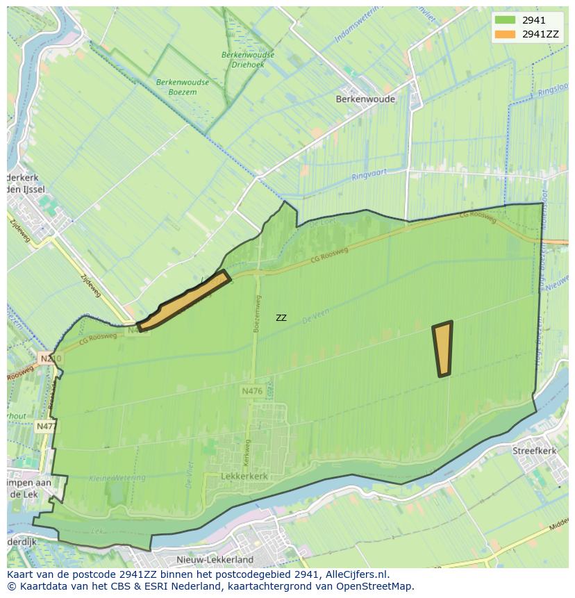 Afbeelding van het postcodegebied 2941 ZZ op de kaart.