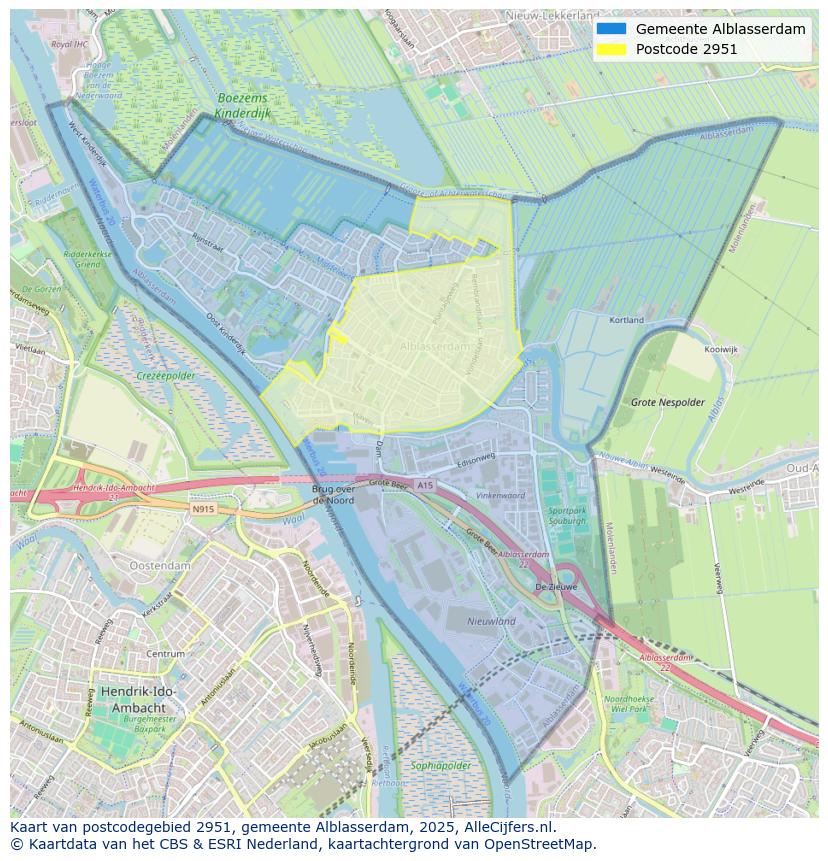 Afbeelding van het postcodegebied 2951 op de kaart.