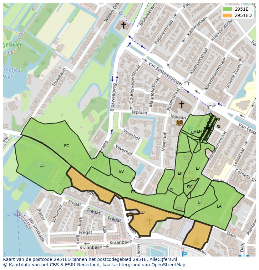 Afbeelding van het postcodegebied 2951 ED op de kaart.