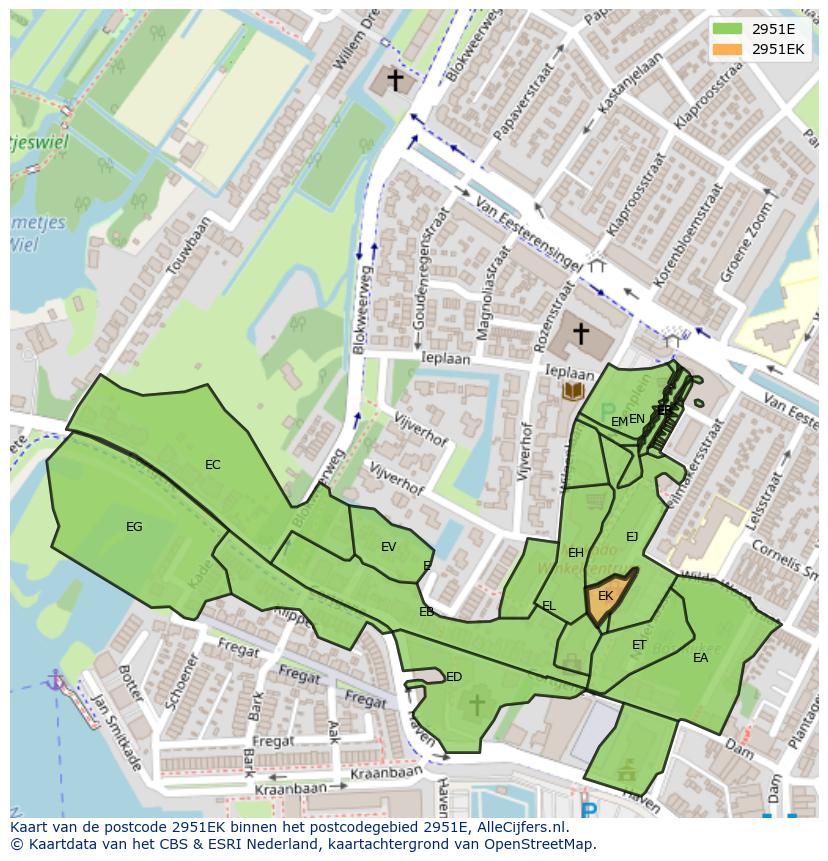 Afbeelding van het postcodegebied 2951 EK op de kaart.