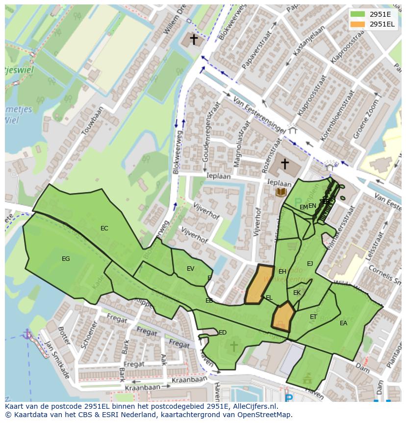 Afbeelding van het postcodegebied 2951 EL op de kaart.