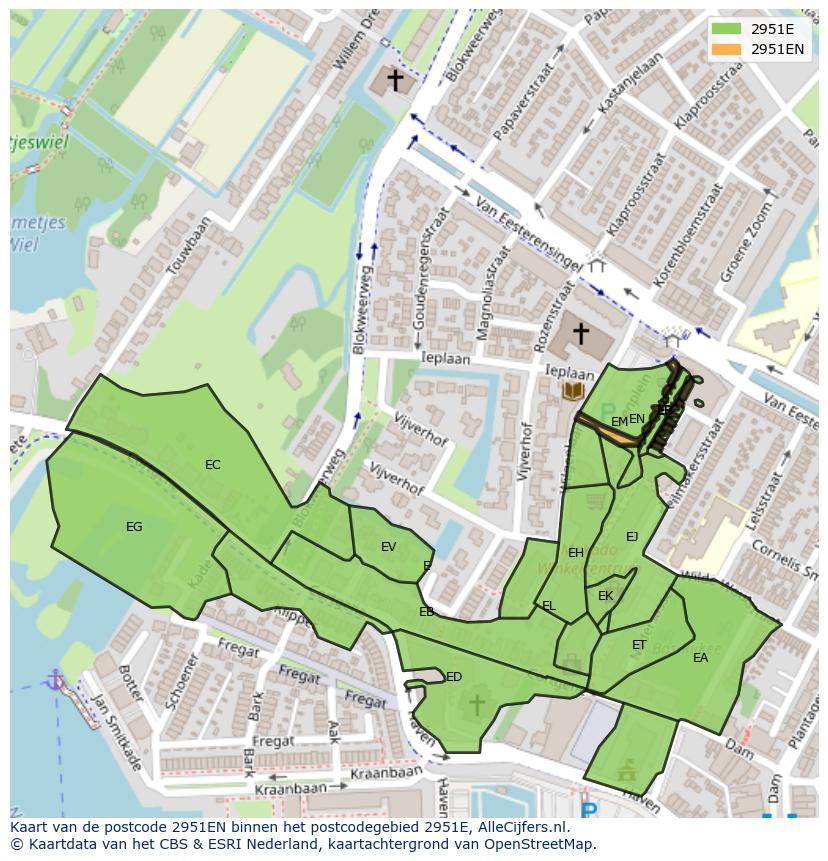 Afbeelding van het postcodegebied 2951 EN op de kaart.
