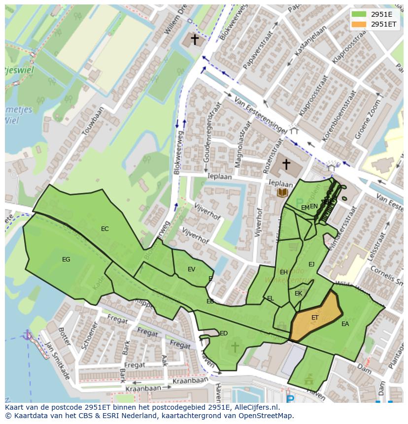 Afbeelding van het postcodegebied 2951 ET op de kaart.