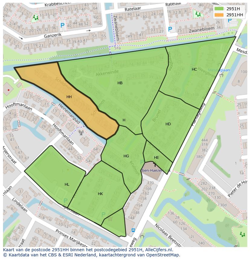 Afbeelding van het postcodegebied 2951 HH op de kaart.