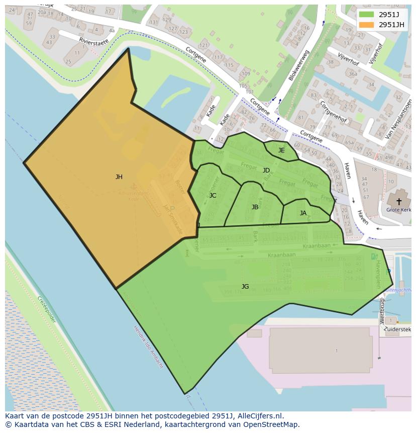 Afbeelding van het postcodegebied 2951 JH op de kaart.