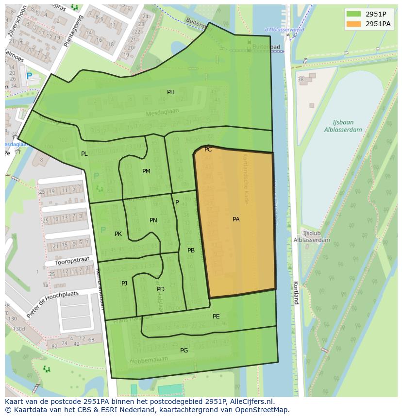 Afbeelding van het postcodegebied 2951 PA op de kaart.