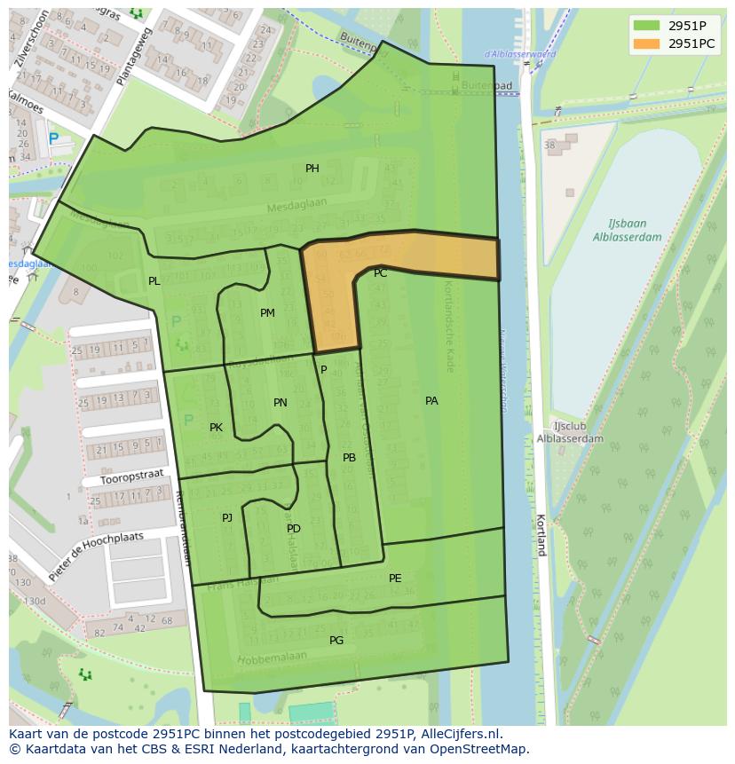 Afbeelding van het postcodegebied 2951 PC op de kaart.