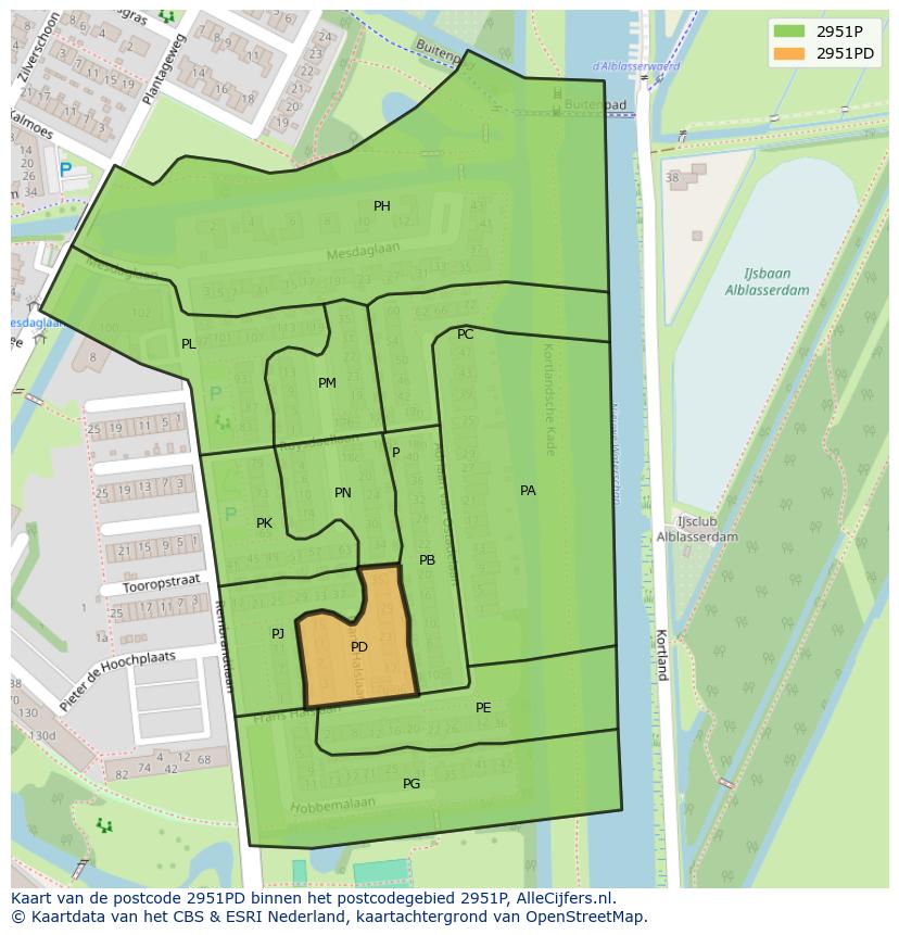 Afbeelding van het postcodegebied 2951 PD op de kaart.