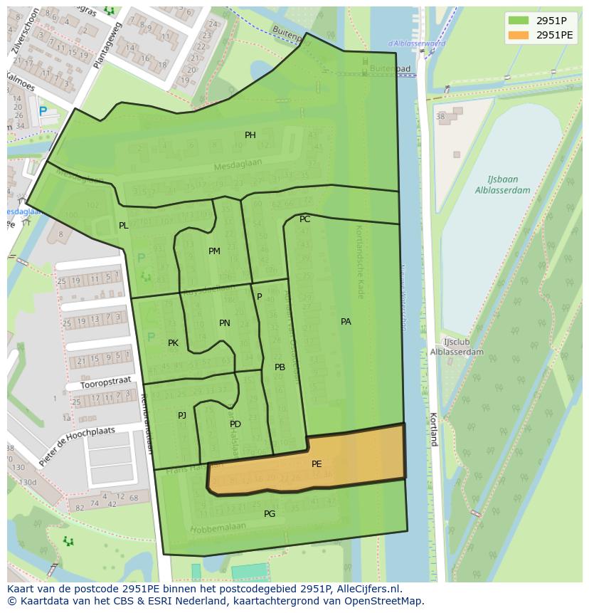 Afbeelding van het postcodegebied 2951 PE op de kaart.