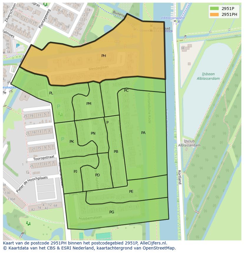 Afbeelding van het postcodegebied 2951 PH op de kaart.