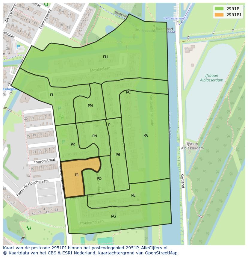 Afbeelding van het postcodegebied 2951 PJ op de kaart.