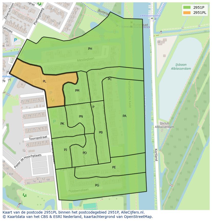 Afbeelding van het postcodegebied 2951 PL op de kaart.