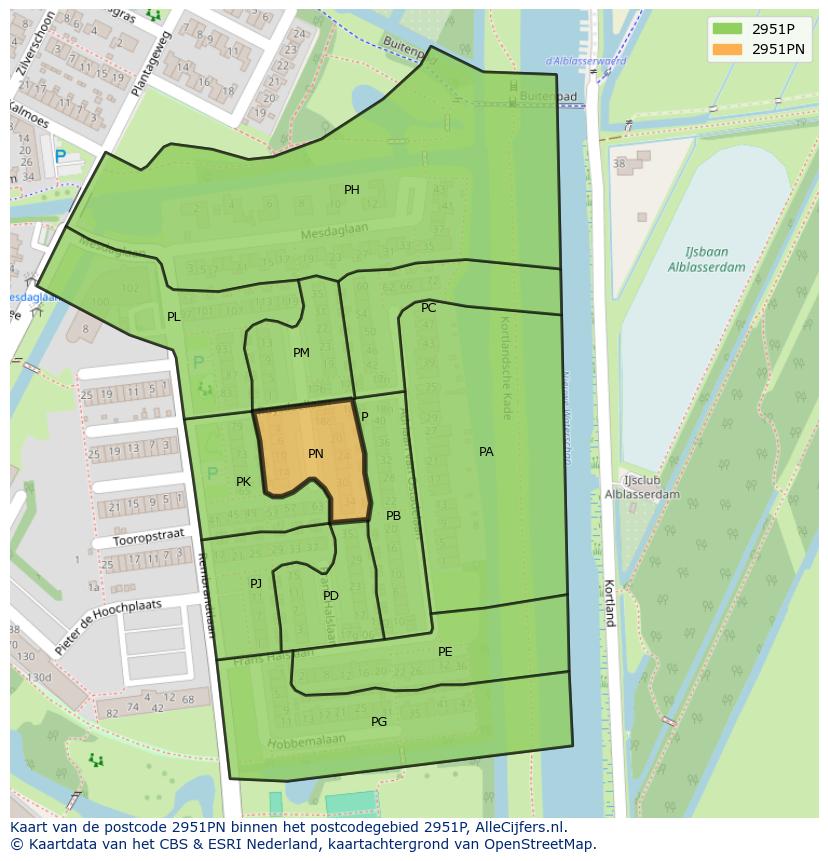 Afbeelding van het postcodegebied 2951 PN op de kaart.