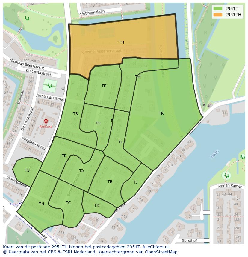 Afbeelding van het postcodegebied 2951 TH op de kaart.