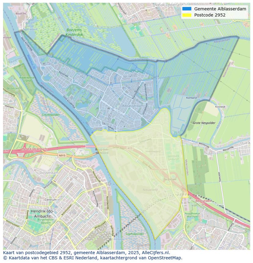 Afbeelding van het postcodegebied 2952 op de kaart.