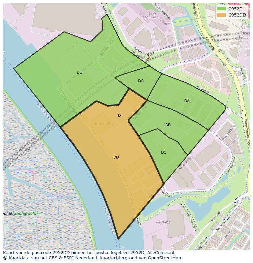 Afbeelding van het postcodegebied 2952 DD op de kaart.