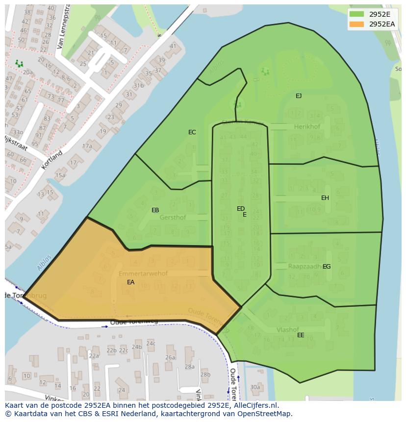 Afbeelding van het postcodegebied 2952 EA op de kaart.