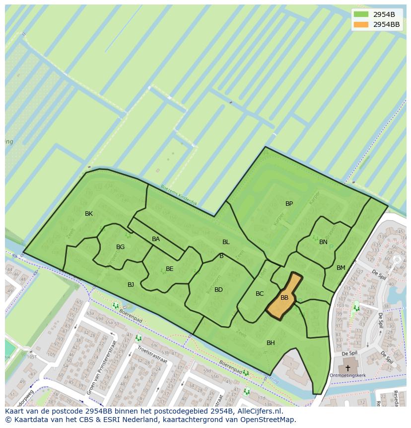 Afbeelding van het postcodegebied 2954 BB op de kaart.