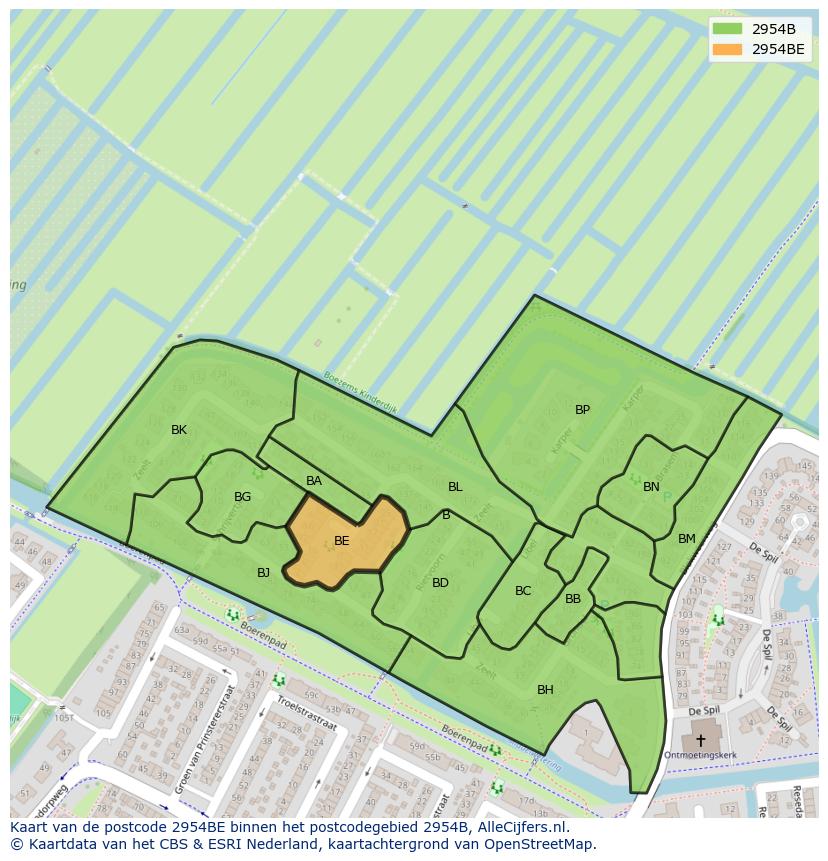 Afbeelding van het postcodegebied 2954 BE op de kaart.