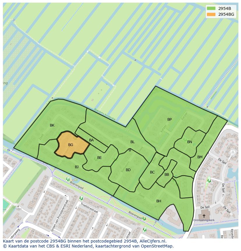 Afbeelding van het postcodegebied 2954 BG op de kaart.