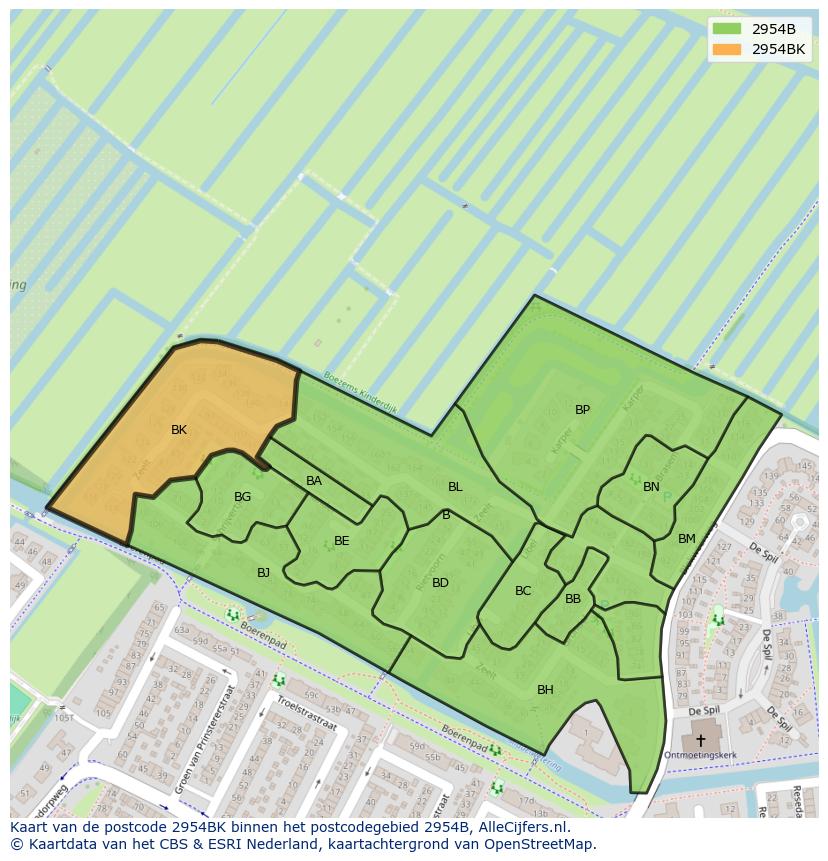 Afbeelding van het postcodegebied 2954 BK op de kaart.