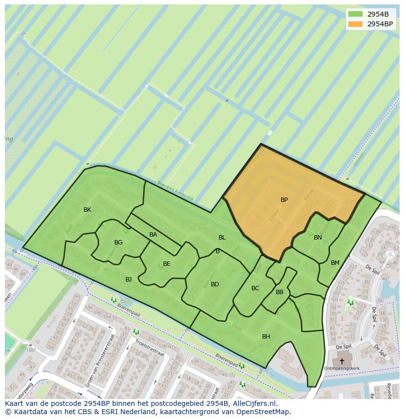 Afbeelding van het postcodegebied 2954 BP op de kaart.