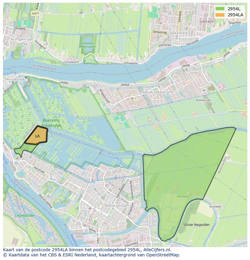 Afbeelding van het postcodegebied 2954 LA op de kaart.