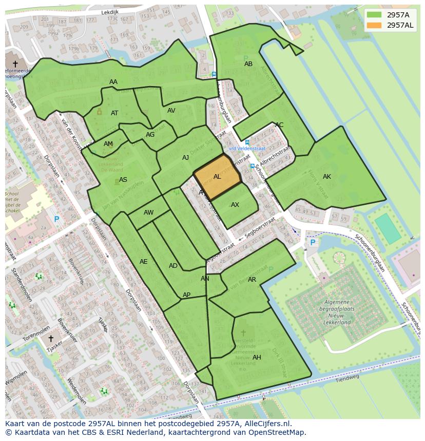 Afbeelding van het postcodegebied 2957 AL op de kaart.