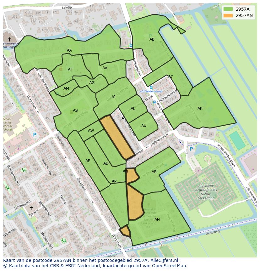 Afbeelding van het postcodegebied 2957 AN op de kaart.