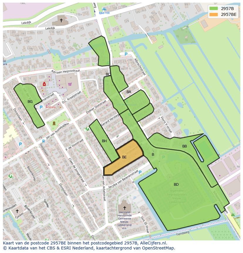 Afbeelding van het postcodegebied 2957 BE op de kaart.