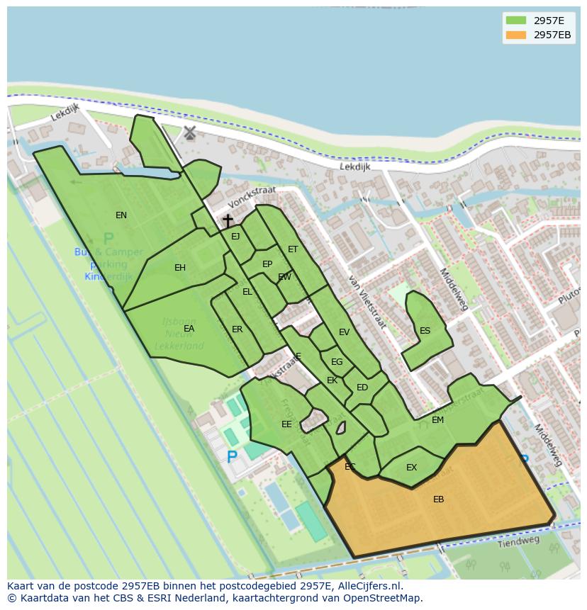 Afbeelding van het postcodegebied 2957 EB op de kaart.